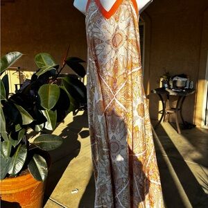 Elegant Paisley Maxi Dress in Orange and Cream
